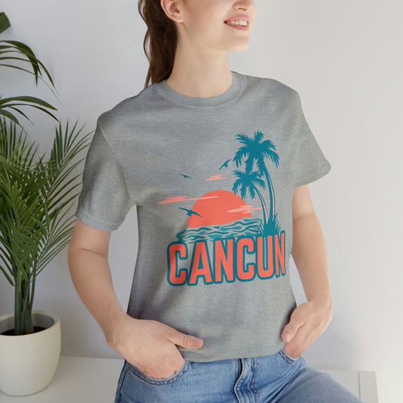Cancun, Mexico T-Shirt - Retro Palm Tree & Beach Unisex Cancun Shirt
