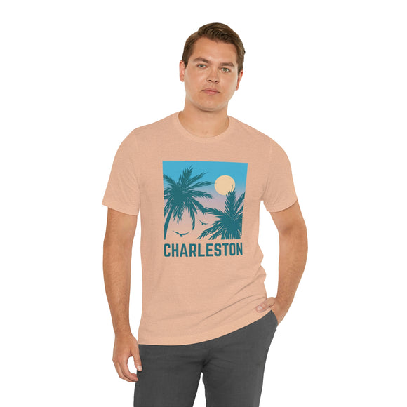 Charleston, South Carolina T-Shirt - Retro Palm Tree & Beach Unisex Charleston Shirt