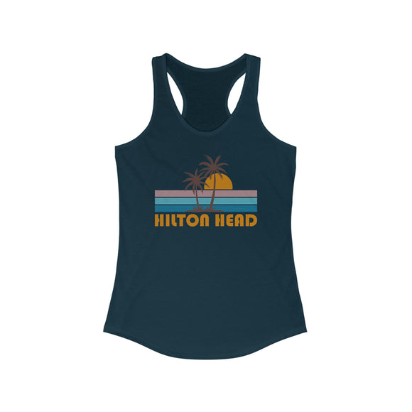 Hilton Head, South Carolina Women's Tank - Retro Palm Tree Women's Racerback Hilton Head Tank Top