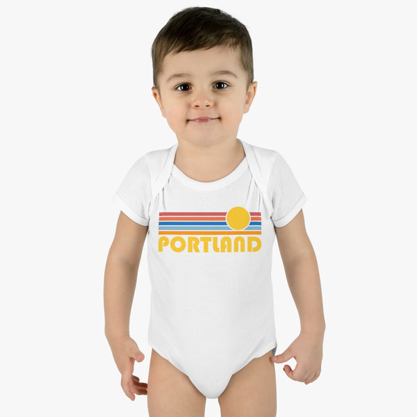 Portland Baby Bodysuit - Retro Sun Portland, Oregon Baby Bodysuit