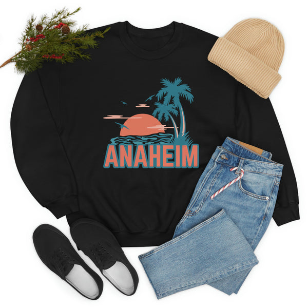Anaheim, California Sweatshirt - Unisex Retro Palm Tree Crewneck Anaheim Sweatshirt