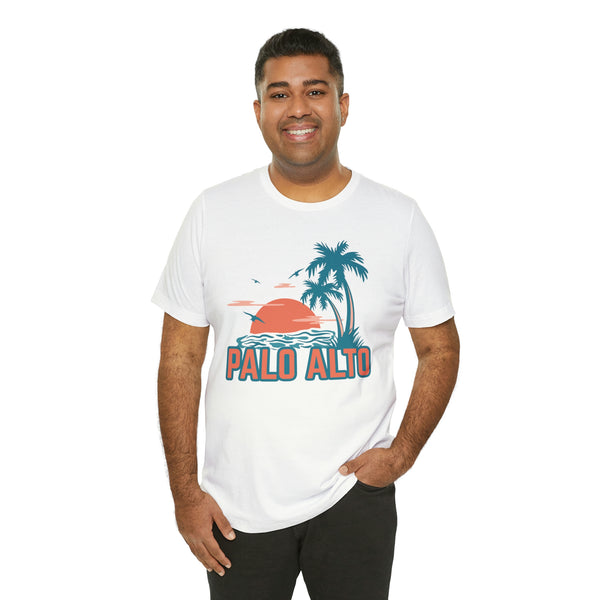 Palo Alto, California T-Shirt - Retro Palm Tree & Beach Unisex Palo Alto Shirt
