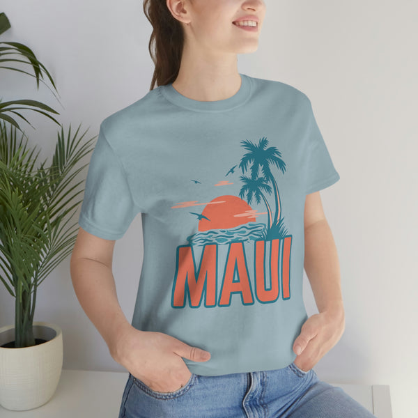 Maui, Hawaii T-Shirt - Retro Palm Tree & Beach Unisex Maui Shirt