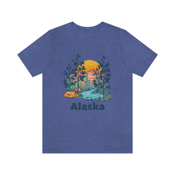 Buy heather-true-royal Alaska T-Shirt - Mountain Illustration Unisex Alaska Shirt