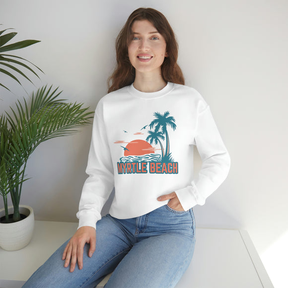 Myrtle Beach, South Carolina Sweatshirt - Unisex Retro Palm Tree Crewneck Myrtle Beach Sweatshirt