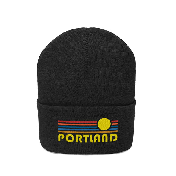 Portland, Oregon Beanie - Adult Embroidered Retro Sunset Portland Knit Hat