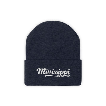 Buy true-navy Mississippi Beanie - Adult Hand Lettered Embroidered Mississippi Knit Hat