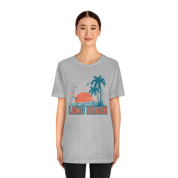 Long Beach, California T-Shirt - Retro Palm Tree & Beach Unisex Long Beach Shirt