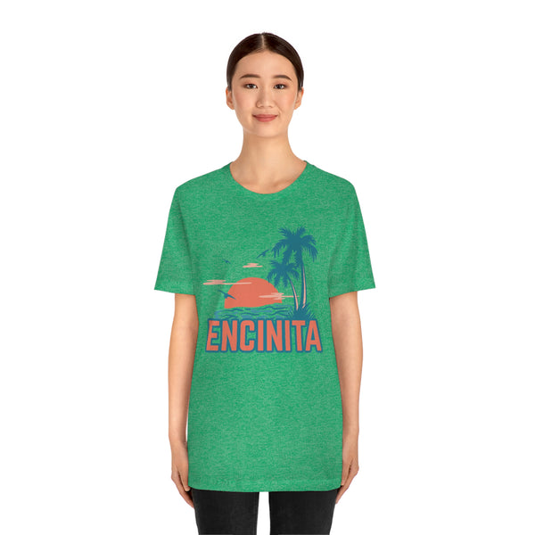Encinitas, California T-Shirt - Retro Palm Tree & Beach Unisex Encinitas Shirt