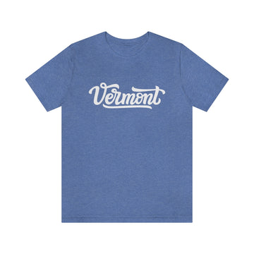 Buy heather-columbia-blue Vermont T-Shirt - Hand Lettered Unisex Vermont Shirt