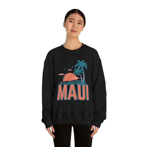 Maui, Hawaii Sweatshirt - Unisex Retro Palm Tree Crewneck Maui Sweatshirt