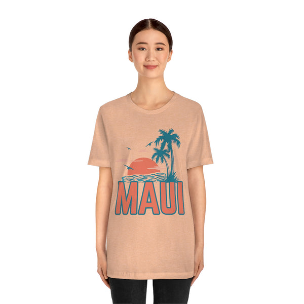 Maui, Hawaii T-Shirt - Retro Palm Tree & Beach Unisex Maui Shirt