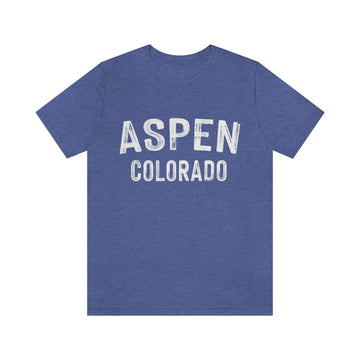 Buy heather-true-royal Aspen, Colorado Shirt - Paint Text Unisex Aspen T-Shirt
