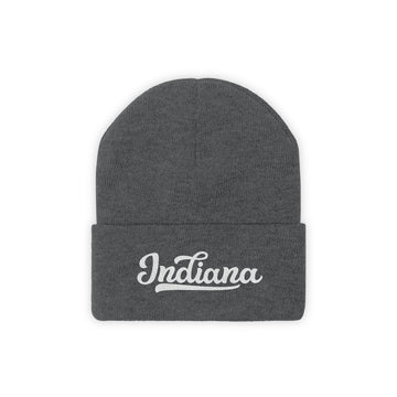 Buy graphite-heather Indiana Beanie - Adult Hand Lettered Embroidered Indiana Knit Hat
