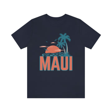 Buy navy Maui, Hawaii T-Shirt - Retro Palm Tree &amp; Beach Unisex Maui Shirt