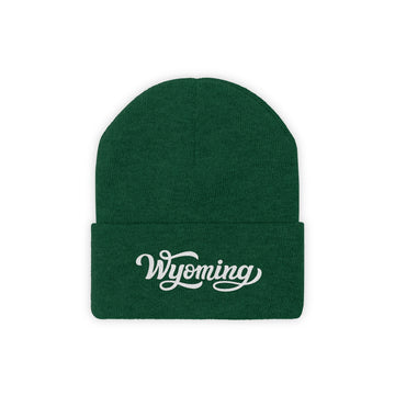 Buy hunter-green Wyoming Beanie - Adult Hand Lettered Embroidered Wyoming Knit Hat