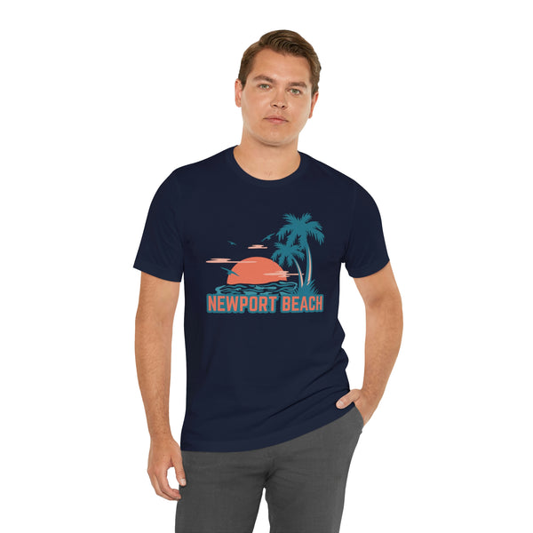 Newport Beach, California T-Shirt - Retro Palm Tree & Beach Unisex Newport Beach Shirt