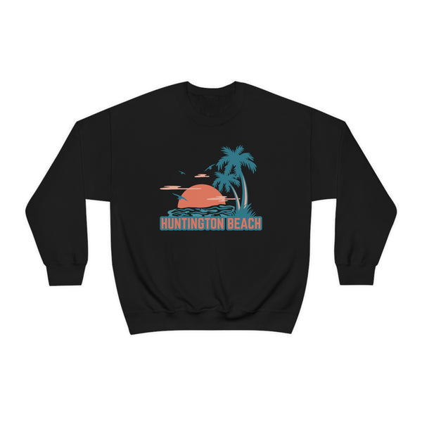 Huntington Beach, California Sweatshirt - Unisex Retro Palm Tree Crewneck Huntington Beach Sweatshirt