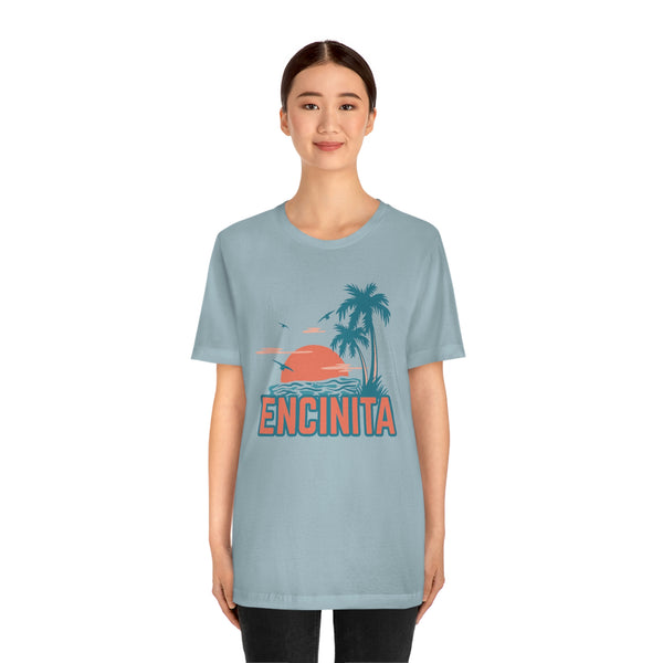 Encinitas, California T-Shirt - Retro Palm Tree & Beach Unisex Encinitas Shirt