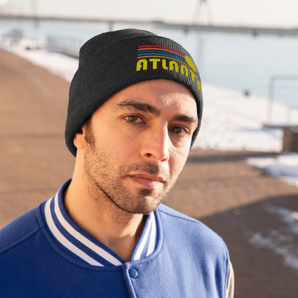 Atlanta, Georgia Beanie - Adult Embroidered Retro Sunset Atlanta Knit Hat