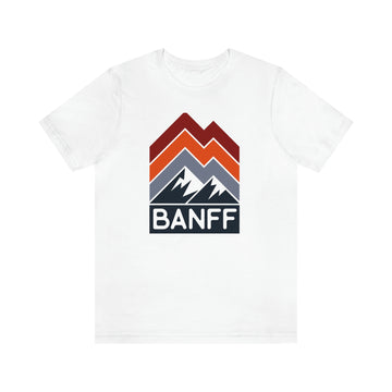 Buy white Banff, Canada T-Shirt - Retro Mountain Unisex Banff Shirt - Chevron Peaks