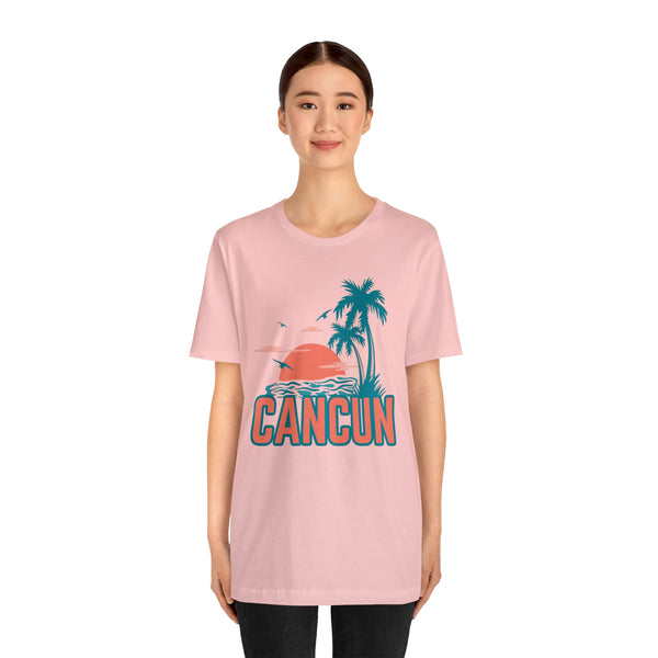 Cancun, Mexico T-Shirt - Retro Palm Tree & Beach Unisex Cancun Shirt
