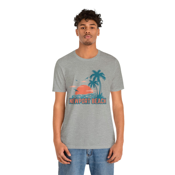 Newport Beach, California T-Shirt - Retro Palm Tree & Beach Unisex Newport Beach Shirt