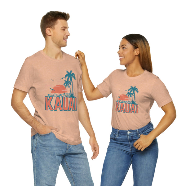 Kauai, Hawaii T-Shirt - Retro Palm Tree & Beach Unisex Kauai Shirt