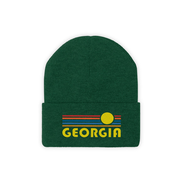 Georgia Beanie - Adult Embroidered Retro Sunset Georgia Knit Hat