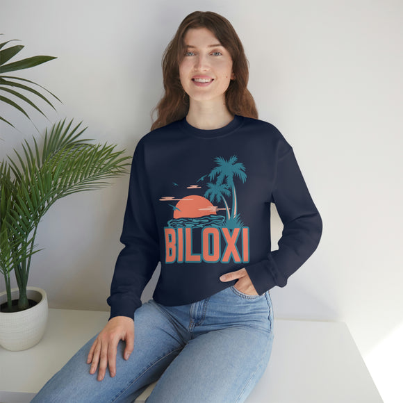 Biloxi, Mississippi Sweatshirt - Unisex Retro Palm Tree Crewneck Biloxi Sweatshirt
