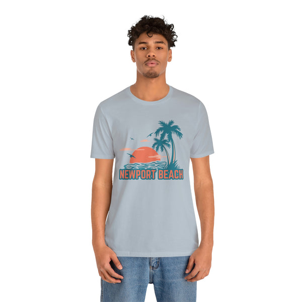 Newport Beach, California T-Shirt - Retro Palm Tree & Beach Unisex Newport Beach Shirt