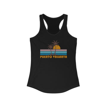Puerto Vallarta Women's Tank - Retro Palm Tree Women's Racerback Puerto Vallarta Tank Top - 0