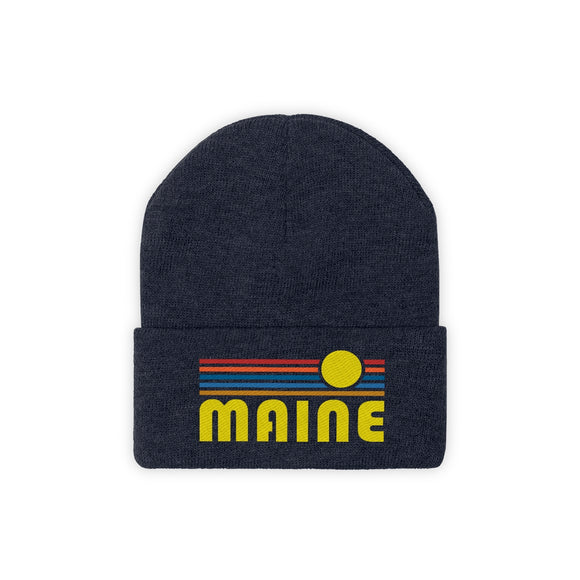 Maine Beanie - Adult Embroidered Retro Sunset Maine Knit Hat