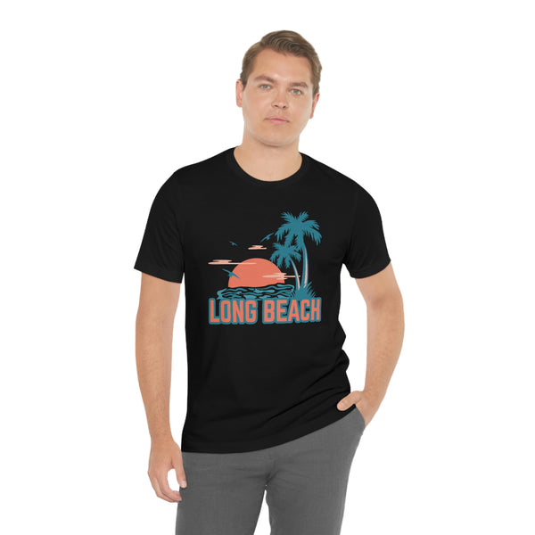 Long Beach, California T-Shirt - Retro Palm Tree & Beach Unisex Long Beach Shirt