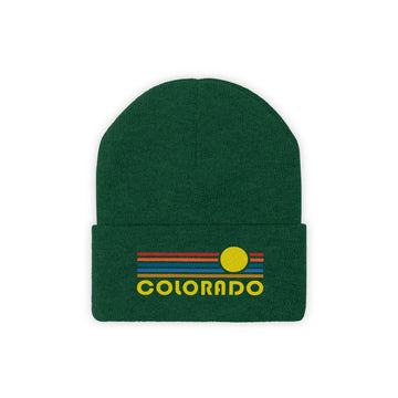 Buy hunter-green Colorado Beanie - Adult Embroidered Retro Sunset Colorado Knit Hat