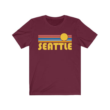 Buy maroon Seattle, Washington T-Shirt - Retro Sunrise Adult Unisex Seattle T Shirt
