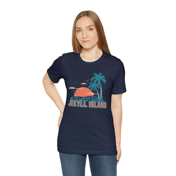 Jekyll Island, Georgia T-Shirt - Retro Palm Tree & Beach Unisex Jekyll Island Shirt