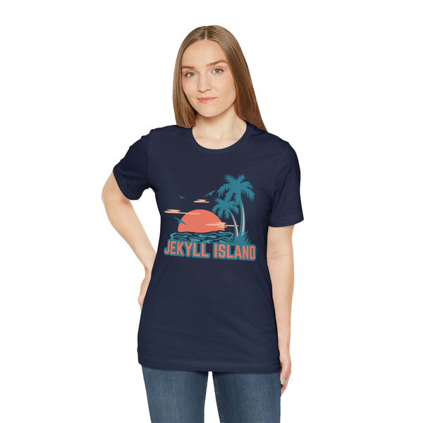 Jekyll Island, Georgia T-Shirt - Retro Palm Tree & Beach Unisex Jekyll Island Shirt