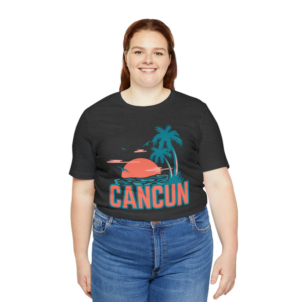 Cancun, Mexico T-Shirt - Retro Palm Tree & Beach Unisex Cancun Shirt