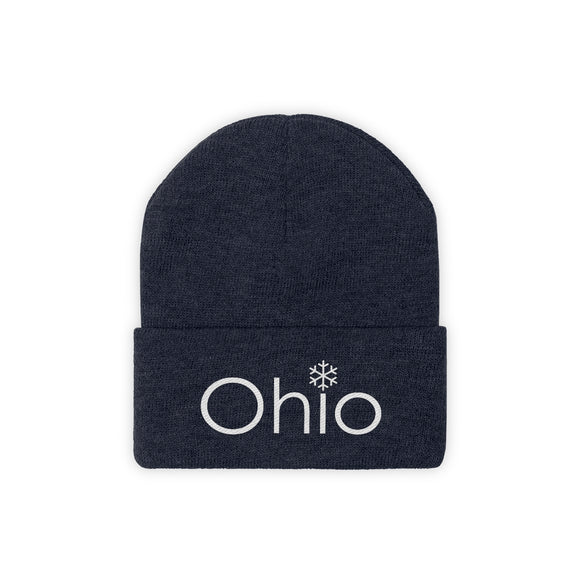 Ohio Knit Beanie - Adult Embroidered Snowflake Ohio Knit Hat