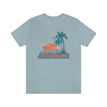 Buy light-blue Jacksonville, Florida T-Shirt - Retro Palm Tree &amp; Beach Unisex Jacksonville Shirt