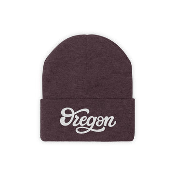 Buy maroon Oregon Beanie - Adult Hand Lettered Embroidered Oregon Knit Hat