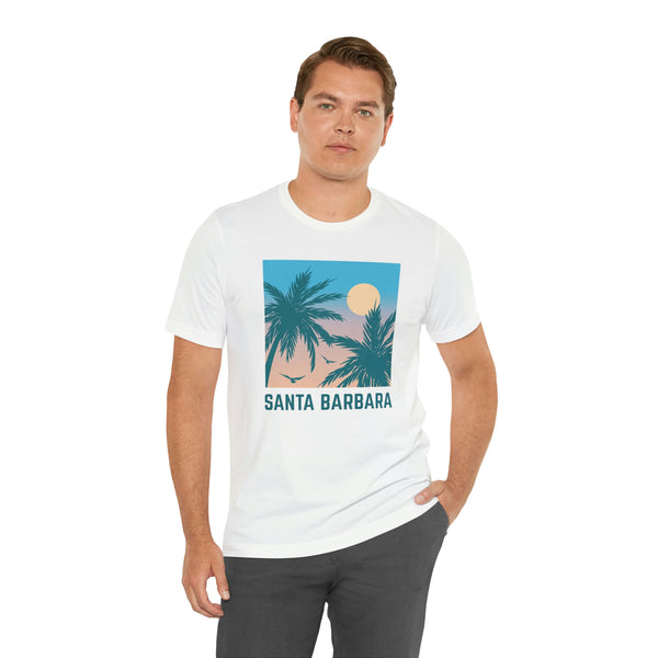 Santa Barbara, California T-Shirt - Retro Palm Tree & Beach Unisex Santa Barbara Shirt