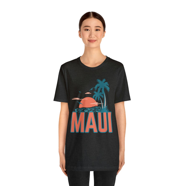 Maui, Hawaii T-Shirt - Retro Palm Tree & Beach Unisex Maui Shirt
