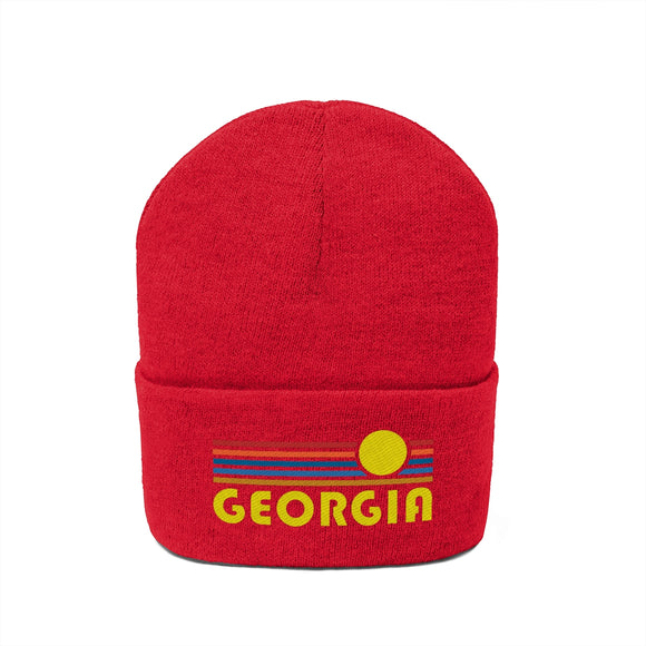 Georgia Beanie - Adult Embroidered Retro Sunset Georgia Knit Hat
