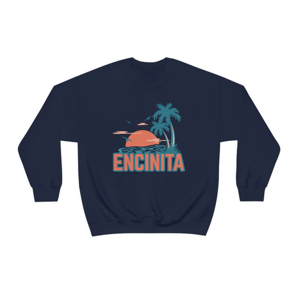 Encinitas, California Sweatshirt - Unisex Retro Palm Tree Crewneck Encinitas Sweatshirt