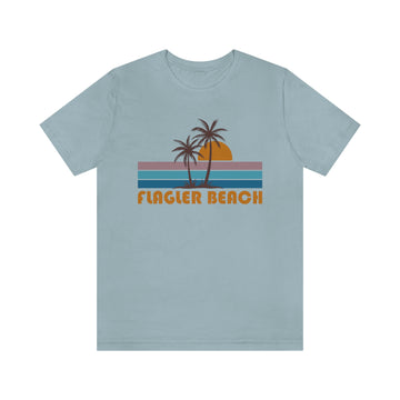 Buy light-blue Flagler Beach, Florida T-Shirt - Retro Palm Tree Unisex Flagler Beach Shirt