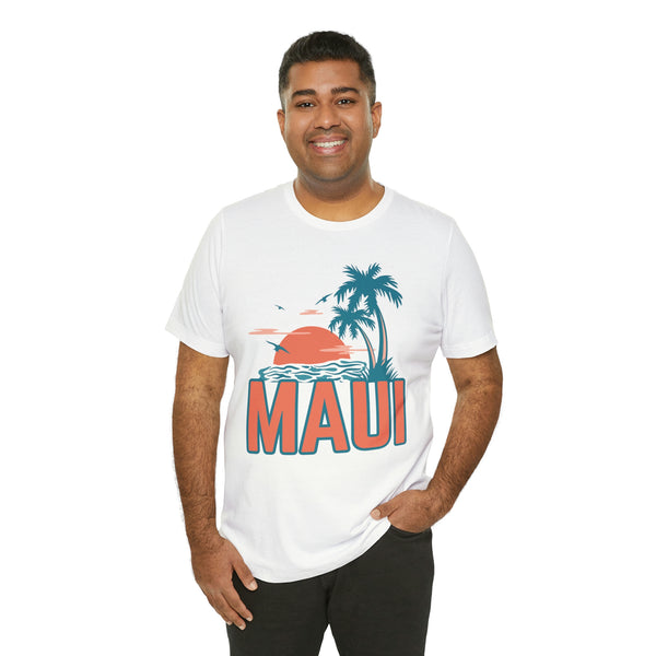 Maui, Hawaii T-Shirt - Retro Palm Tree & Beach Unisex Maui Shirt