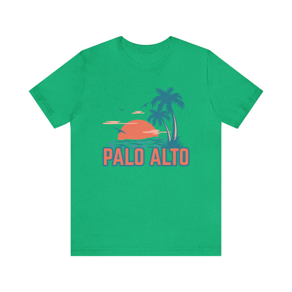 Palo Alto, California T-Shirt - Retro Palm Tree & Beach Unisex Palo Alto Shirt