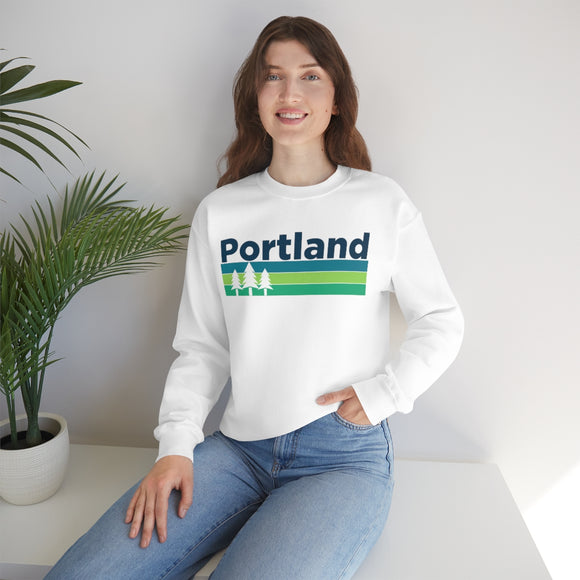 Portland, Oregon Sweatshirt - Retro Trees Unisex